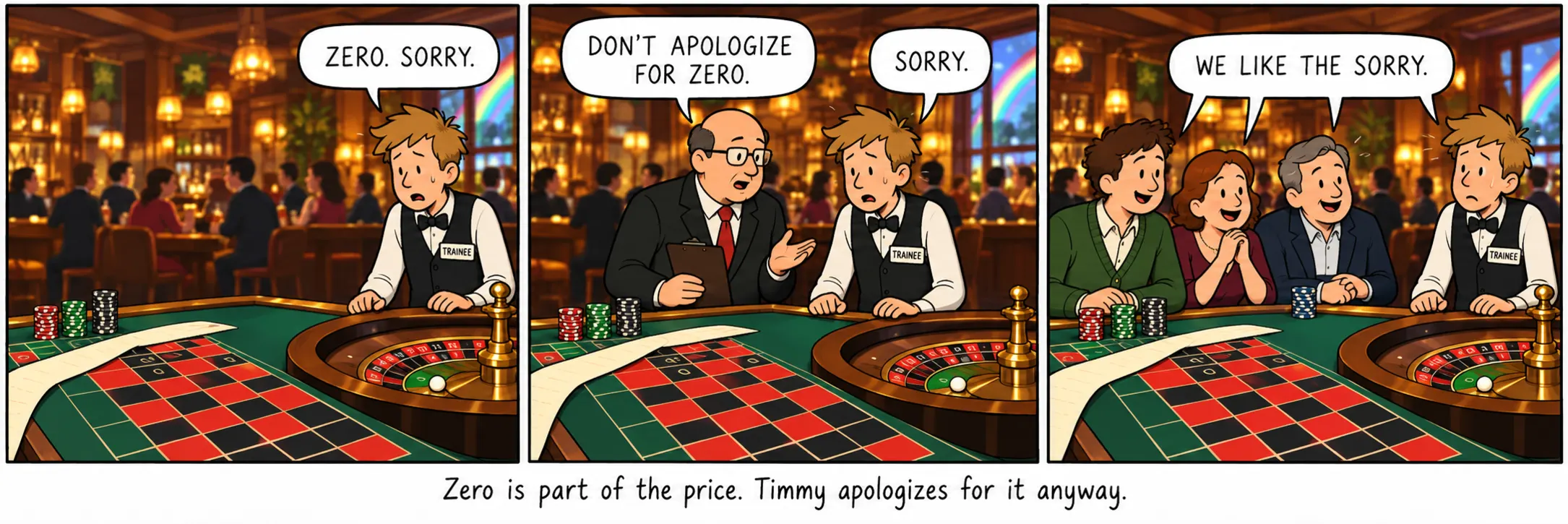 Nula je dio cijene. Timmy se ipak izvinjava zbog nje.